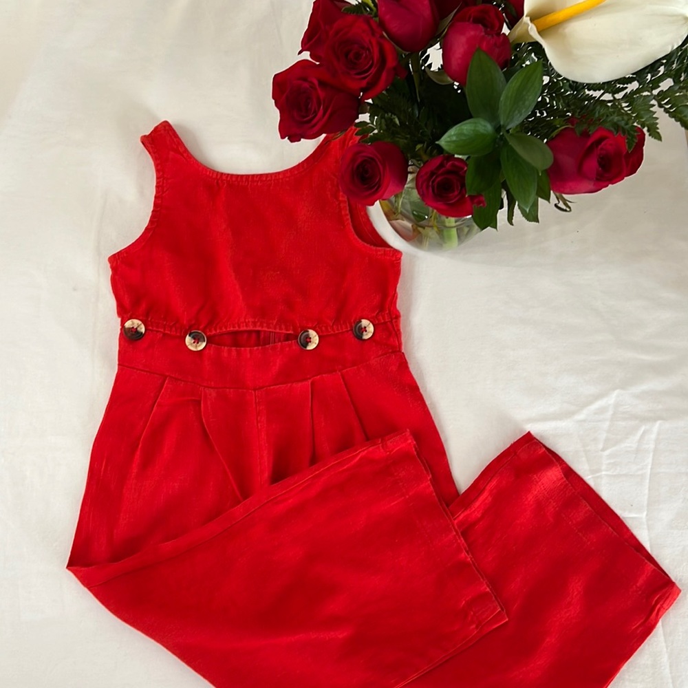 Zara Kids Buttoned Linen Jumpsuit with slit